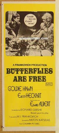 p165 BUTTERFLIES ARE FREE Australian daybill movie poster '72 Goldie Hawn