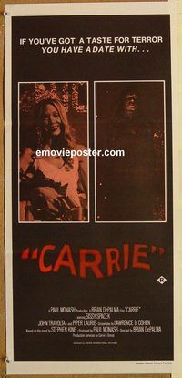 p186 CARRIE Australian daybill movie poster '76 Sissy Spacek, Stephen King
