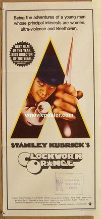 p231 CLOCKWORK ORANGE Australian daybill movie poster '72 Stanley Kubrick