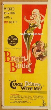 p237 COME DANCE WITH ME Australian daybill movie poster '60 Brigitte Bardot