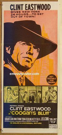 p249 COOGAN'S BLUFF Australian daybill movie poster '68 Clint Eastwood