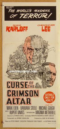 p259 CRIMSON CULT Australian daybill movie poster '70 Karloff, Lee AIP
