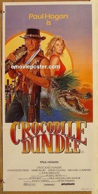 p260 CROCODILE DUNDEE Australian daybill movie poster '86 Paul Hogan