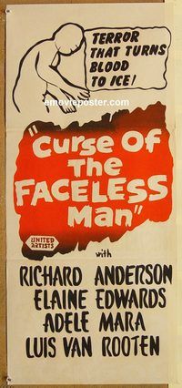 p268 CURSE OF THE FACELESS MAN Australian daybill movie poster '58 eerie!