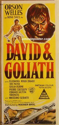 p277 DAVID & GOLIATH Australian daybill movie poster '61 Orson Welles, Drago