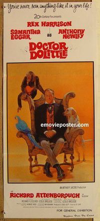 p302 DOCTOR DOLITTLE Australian daybill movie poster '69 Rex Harrison
