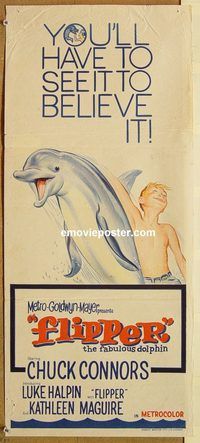 p383 FLIPPER Australian daybill movie poster '63 Luke Halpin, dolphin!