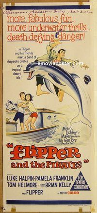 p384 FLIPPER'S NEW ADVENTURE Australian daybill movie poster '64 dolphin!