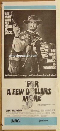 p391 FOR A FEW DOLLARS MORE Australian daybill movie poster R70s Eastwood