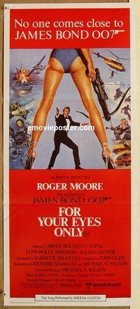 p393 FOR YOUR EYES ONLY Australian daybill movie poster '81 Moore as Bond
