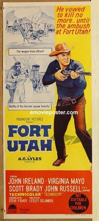 p397 FORT UTAH Australian daybill movie poster '66 John Ireland, Mayo