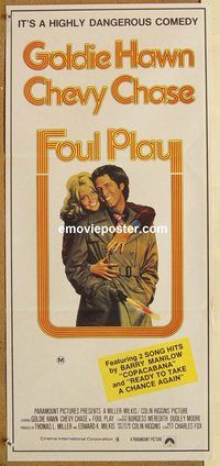 p398 FOUL PLAY Australian daybill movie poster '78 Goldie Hawn, Chevy Chase