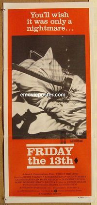 p406 FRIDAY THE 13th Australian daybill movie poster '80 horror classic!