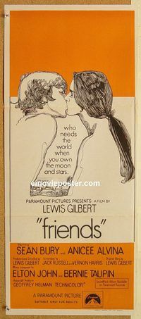 p409 FRIENDS Australian daybill movie poster '71 Lewis Gilbert, Alvina