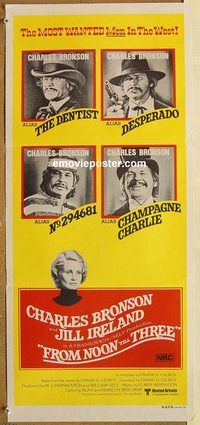 p412 FROM NOON TILL THREE Australian daybill movie poster '76 Bronson