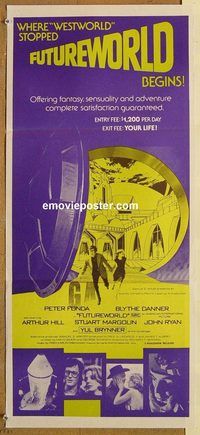 p417 FUTUREWORLD Australian daybill movie poster '76 Peter Fonda, Brynner