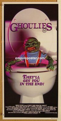 p429 GHOULIES Australian daybill movie poster '85 wacky horror image!