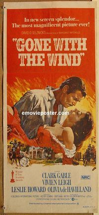 p441 GONE WITH THE WIND #1 Australian daybill movie poster R70s Gable, Leigh