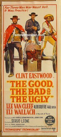 p443 GOOD, THE BAD & THE UGLY Australian daybill movie poster '68 Eastwood