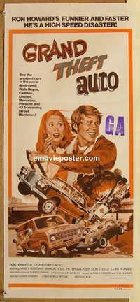 p446 GRAND THEFT AUTO Australian daybill movie poster '77 Ron Howard