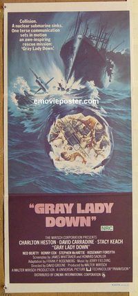 p447 GRAY LADY DOWN Australian daybill movie poster '78 Heston, Carradine