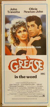 p448 GREASE #1 Australian daybill movie poster '78 Travolta, Newton-John