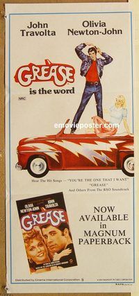 p450 GREASE #3 Australian daybill movie poster '78 Travolta, Newton-John