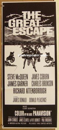 p453 GREAT ESCAPE Australian daybill movie poster R80s McQueen, Bronson