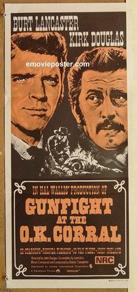 p463 GUNFIGHT AT THE OK CORRAL Australian daybill movie poster R70s Douglas