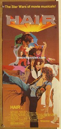 p469 HAIR Australian daybill movie poster '79 Milos Forman, Bob Peak art!