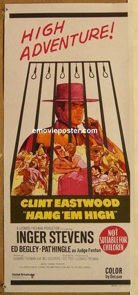 p472 HANG 'EM HIGH Australian daybill movie poster '68 Clint Eastwood