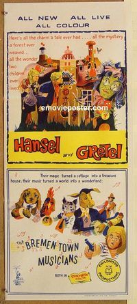 p474 HANSEL & GRETEL/BREMENTOWN MUSICIANS Australian daybill movie poster '60s