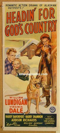 p480 HEADIN' FOR GOD'S COUNTRY Australian daybill movie poster '43 Lundigan