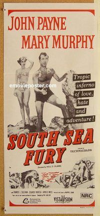 p486 HELL'S ISLAND Australian daybill movie poster R70s South Sea Fury!