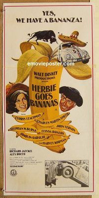 p488 HERBIE GOES BANANAS Australian daybill movie poster '80 Volkswagen!