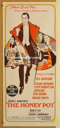 p499 HONEY POT Australian daybill movie poster '67 Rex Harrison, Hayward