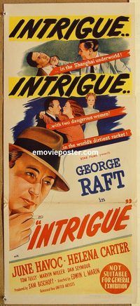 p530 INTRIGUE Australian daybill movie poster '47 George Raft, film noir