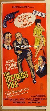 p532 IPCRESS FILE Australian daybill movie poster '65 Michael Caine as spy!