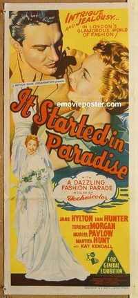 p538 IT STARTED IN PARADISE Australian daybill movie poster '52 fashion!