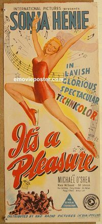 p540 IT'S A PLEASURE Australian daybill movie poster '45 Sonja Henie