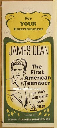 p541 JAMES DEAN: THE FIRST AMERICAN TEENAGER Australian daybill movie poster '75