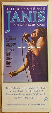 p542 JANIS Australian daybill movie poster '75 Joplin, rock 'n' roll!