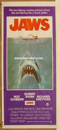 p543 JAWS Australian daybill movie poster '75 Steven Spielberg, Scheider