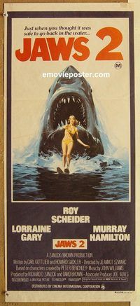 p544 JAWS 2 Australian daybill movie poster '78 Roy Scheider, sharks!