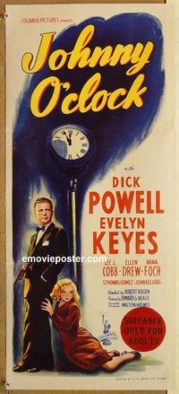 p553 JOHNNY O'CLOCK Australian daybill movie poster '46 Dick Powell, Keyes