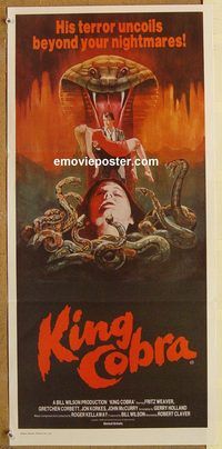 p570 KING COBRA Australian daybill movie poster '81 Jaws of Satan, snakes!