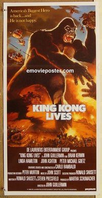 p571 KING KONG LIVES Australian daybill movie poster '86 ape and army!