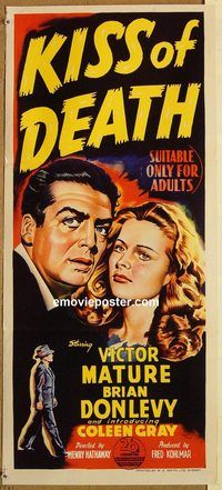 p575 KISS OF DEATH Australian daybill movie poster '47 Mature, film noir