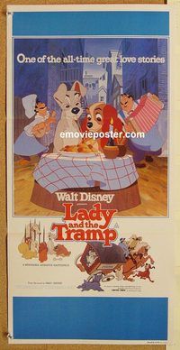 p578 LADY & THE TRAMP Australian daybill movie poster R80 spaghetti scene!