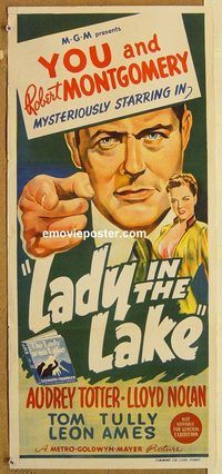 p579 LADY IN THE LAKE Australian daybill movie poster '47 Montgomery